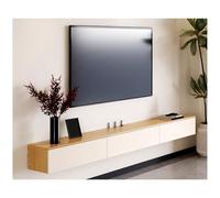 Modern White Solid Wood Floating TV Stand, Wall-Mounted Media Console with Storage, TV Entertainment Center for TVs Up to 85in, Stylish TV Shelf & Unit, 200cm Design