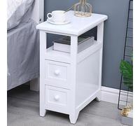 Modern White Solid Wood Nightstand with Double Drawers Slim Mini Night Table for Bedroom and Living Room - Stylish Retro Wooden Side Table