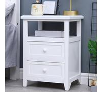 Modern White Solid Wood Nightstand with Double Drawers - Slim Mini Night Table for Bedroom & Living Room - Stylish Retro Wooden Coffee Table