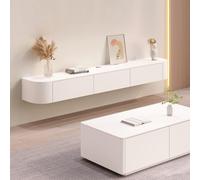 Modern White Solid Wood TV Cabinet - Wall Mounted Entertainment Center with Large Storage Shelves & Drawer Floating Design Ideal for Apartments (140cm)