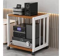 Modern White Teak 2Tier Audio Stand with Wheels Movable Media Storage Cabinet for Record Player Game Console & Equipment Stylish Hifi Rack for Home Entertainment