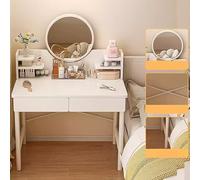 Modern White Vanity Desk with 2 Drawers 31.5 Inch Makeup Dressing Table with Mirror & Metal Legs Stylish Home Office Writing Desk for Bedroom & Small Spaces