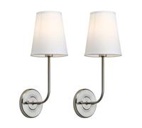 Modern White Wall Lamp Set Simple Elbow Design with Fabric Funnel Shade 2 Pack Sconces for Living Room Bedroom Hallway Lighting Stylish and Functional Home Decor