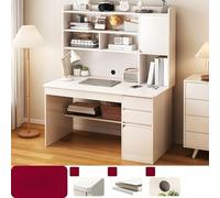 Modern White Wood Credenza Desk with Storage - 39.4" L x 17.7" W x 64.2" H Stylish Home Office Table with Drawers & Shelves Perfect for Workspace nization