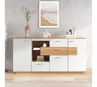 Modern White Wood Sto Sideboard with LED Lighting 160x40x77 cm 2 Doors 4 Drawers Ample Storage Stylish Living Room Contemporary Design