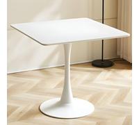 Modern White Wooden Dining Table for Kitchen & Dining Room, Tulip Base, Standard Height, Square, 80x80 cm, Seats 2, Perfect for Home & Living Spaces.