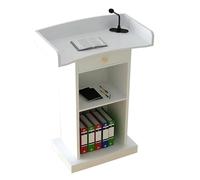 Modern White Wooden Podium Stand Floor Lectern with Open Storage Professional Speaking Lectern for Presentations Conferences and Classroom Use