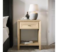 Modern Wide Tall White Wash Oak Bedside Table with Drawer - Jax