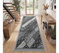 Modern Wild Animal Hallway Runner Rug Bedroom 80 x 300 cm | Non Slip Washable Black White Zebra Stripes Carpet Runner Long Hall Carpet Floor Mat for Entryway Kitchen Living Room