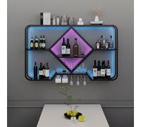 Modern Wine Rack Wall Mounted Bar Shelves with LED - Stylish Metal Hanging Wine Bottle & Glass Holder - Iron Wine Storage Display Rack for Kitchen or Wine Cellar - Gold/B