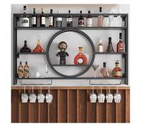 Modern Wine Storage Rack Wall Mounted With LED Light, Iron Bar Liquor Shelf, Floating Wall Wine Shelves, Bar Shelves Wall Mounted With Glass Holder, Wine Storage Racks For Kitchen Wine Cellar(Black,10