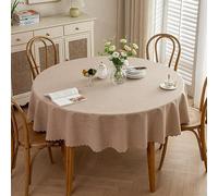 Modern Wipeable Waterproof and Wash Free Table Cloth Round Cotton Linen Tablecloths Light Brown Luxury Macrame indoor Outdoor Table Cover for Hotel Home Party Dinner Decoration 180 * 180Cm
