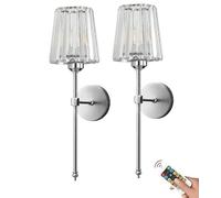 Modern Wireless Wall Sconces Battery Operated Wall Lights Set of 2, Not Hardwired USB Rechargeable Wall Lamps, Dimmable Clear Glass Lighting Fixture for Bathroom Bedroom Vanity Living Room Hallway(Sil