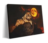 Modern Wolf Under The Moon Canvas Wall Art Wildlife Nature Wolf Artwork Scenic Animal Portrait Hanging Paintings Poster Chic Wall Decor for Living Room And Bedroom 16x24inch(40x60cm)