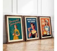 Modern Women Retro Portraits Retro Set of 3 Framed Wall Art Prints A2