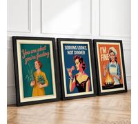 Modern Women Retro Portraits Retro Set of 3 Framed Wall Art Prints A3