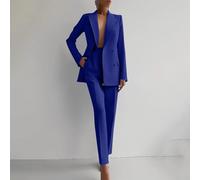 Modern Women's Outfit with Long Sleeve Coat and High Waist Trouser Suit for Casual Days (S Dark blue)
