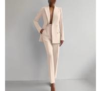 Modern Women's Outfit with Long Sleeve Coat and High Waist Trouser Suit for Casual Days (XL Apricot)