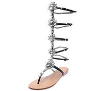 Modern Women's Sandals Flat Bottom Rhinestone Roman Pin Toe Wanderlust Comfortable Stylish, black, 9 UK