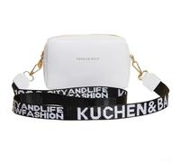 Modern Women's Small Square Bag PU Leather Crossbody Handbag with Distinctive Letter Strap for Daily Use (White)