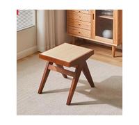 Modern Wood Bench with Imitation Rattan Weaving, Stylish Entryway Seat & Dining Footstool for Living Room & Bedroom
