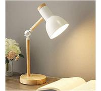 Modern Wood Desk Lamp with Metal Shade - Adjustable Bedside Table Lamp for Office, Study, Bedroom, Living Room, Kids, Side Table, Reading Desk - ON/Off Switch, White