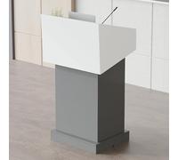 Modern Wood Podium, Floor Standing Lectern with Wheels for Portable Seminar Speaking and Reception Use