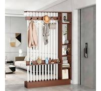 Modern Wood Room Divider with Coat Rack & Display Shelf - Freestanding Walnut & White ion for Office Living Room & Studio - 55" x 12" x 79" Stylish Storage Solution