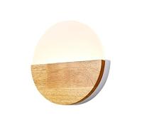 Modern Wood Wall Sconce, LED Circle Wall Light, Half Moon Acrylic Shade with Wooden Base, Minimalist Wall Lamp for Bedroom, Living Room, Hallway, Warm White