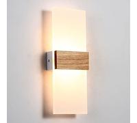 Modern Wood Wall Sconce, LED Circle Wall Light, Half Moon Acrylic Shade with Wooden Base, Minimalist Wall Lamp for Bedroom, Living Room, Hallway, Warm White