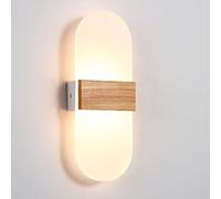 Modern Wood Wall Sconce, LED Circle Wall Light, Half Moon Acrylic Shade with Wooden Base, Minimalist Wall Lamp for Bedroom, Living Room, Hallway, Warm White