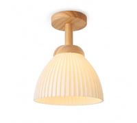 Modern Wooden Ceiling Light 7.1" Pleated Acrylic Dome Flush Mount Lighting