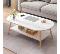 Modern Wooden Coffee Table with Storage Shelf, Two-Tier Oval Design for Small Apartments and Living Rooms