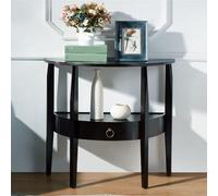 Modern Wooden Console Table with 4 Legs & 1 Drawer SemiCircular Side Table for Small Apartments Solid Wood Corner Accent Table (Dark Brown)