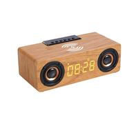 Modern Wooden Digital Alarm Clock with Speaker, 9.3 X 4.3 X 3.1 in, Wireless Charging, 6W Output, Lightweight, Ideal for Any Decor