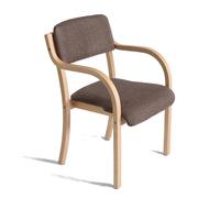 Modern Wooden Dining Chair with Armrests, Upholstered Comfortable Seat for Kitchen, Living Room, Office, Lounge, Reception, Café - Max Load 150kg
