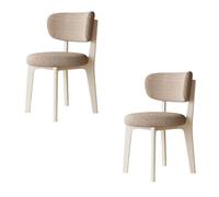Modern Wooden Dining Chairs Set of 2 - Classic Cotton & Linen Removable Washable Covers for Kitchen & Restaurant, Cream White & Khaki, Stylish & Comfortable