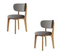 Modern Wooden Dining Chairs Set of 2 - Classic Cotton & Linen Upholstered, Removable & Washable Covers for Kitchen & Restaurant, Original Wood Color with Dark Gray