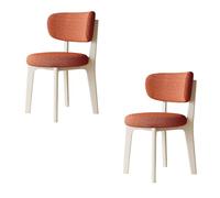 Modern Wooden Dining Chairs Set of 2 - Classic Cotton & Linen Upholstered Removable & Washable Covers for Kitchen & Restaurant - Cream White & Orange