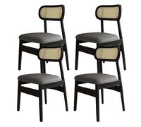 Modern Wooden Dining Chairs Set of 2Breathable Mesh Rattan Backrest PU Leather Cushion Solid Wood eStylish for Kitchens & Restaurants (Black & Dark Grey)