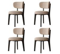 Modern Wooden Dining Chairs Set of 4 - Classic Cotton & Linen Removable, Washable Covers for Kitchen & Restaurant - Stylish Black & Khaki Upholstered Seating