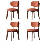 Modern Wooden Dining Chairs Set of 4 - Classic Cotton & Linen Removable, Washable Covers for Kitchen & Restaurant - Walnut & Orange Color