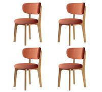 Modern Wooden Dining Chairs Set of 4 - Classic Cotton & Linen Upholstered Removable & Washable Covers for Kitchen & Restaurant - Original Wood Color with Orange Accents