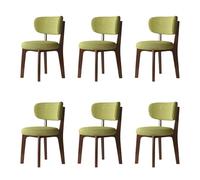 Modern Wooden Dining Chairs Set of 6 - Classic Cotton & Linen Upholstered Removable Washable Covers for Kitchen & Restaurant - Walnut & Grass Green Finish