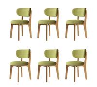 Modern Wooden Dining Chairs Set of 6 - Classic Cotton & Linen Upholstered Removable & Washable Covers for Kitchen & Restaurant - Original Wood Color with Grass Green