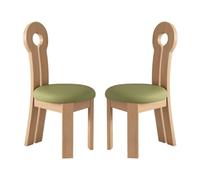 Modern Wooden Dining Set with Upholstered Chairs - Unique Shape Comfortable Backrest for Kitchen & Living Room Oak + Green - 2/4/6 Pieces Available