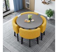 Modern Wooden Dining Table Set for 4 - Round/Square Kitchen Table with 4 Chairs Ideal for Living Room & Dining Room Stylish Conference Table 90cm