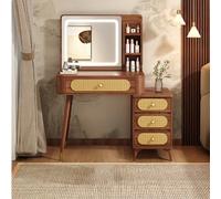 Modern Wooden Dressing Table with Adjustable LED Mirror Lights 4-5 Drawer Makeup Vanity Desk 3 Shelves Storage 80cm Bedroom Furniture for Stylish Beauty Routine