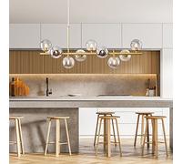 Modern Wooden LED Ring Pendant Light Japanese Style 1-Light Dimmable Chandelier Contemporary Ceiling Fixture for Kitchen Island Living Room Dining Room - B5