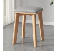 Modern Wooden Makeup Stool, Upholstered Vanity Chair with Anti-Slip Pads, 4-Legged Dressing Table Seat, Stylish Grey Natural Legs, Perfect for Makeup and Beauty Routine.